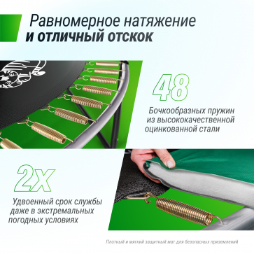 Батут Unix line Supreme Game с внутренней сеткой 8 футов - 240 см (зеленый) (TRUSUG8GR) - 5